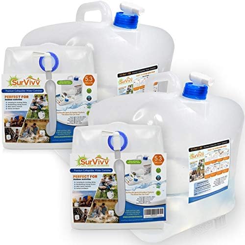 Collapsible Water Container with Spigot, BPA Free, Food Safe Camping Water Storage Cube Jug for Outdoor Hiking Hurricane & Emergency Survival Kit, Portable Foldable Canteen