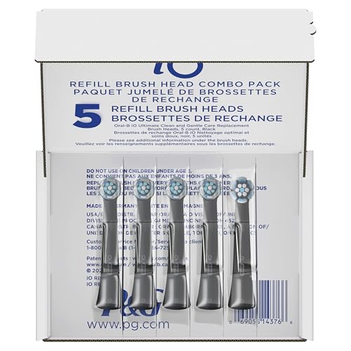 Oral-B iO Ultimate Clean Replacement Brush Heads, 5 Count, 4 Ultimate Clean + 1 Gum & Sensitive Black