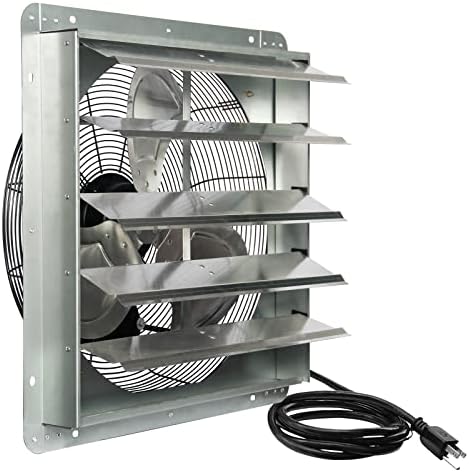 KEN BROWN 20 Inch Shutter Exhaust Fan With 1.65 Meters Power Cord Wall Mounted, High Speed 3500CFM, Vent Fan For Garages And Shops, Greenhouse,Attic Ventilation