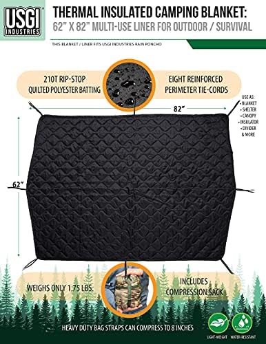 USGI Industries Military Woobie Blanket | Thermal Insulated Camping Blanket, Poncho Liner | Large, Portable, Insulation, Water-Resistant, for Hiking, Survival | Compression Carry Bag
