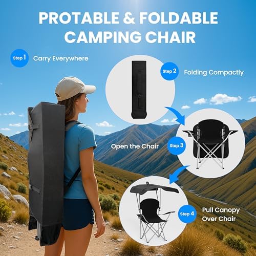 Simple Deluxe Portable Camping Chair, Lightweight Folding Chair for Camp, Outdoor Chair for Adults, Sports, Beach, Hiking, Backpacking, Garden