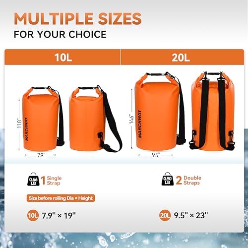 MARCHWAY Floating Waterproof Dry Bag Backpack 5L/10L/20L/30L/40L, Roll Top Sack Keeps Gear Dry for Kayaking, Rafting, Boating, Swimming, Camping, Hiking, Beach, Fishing