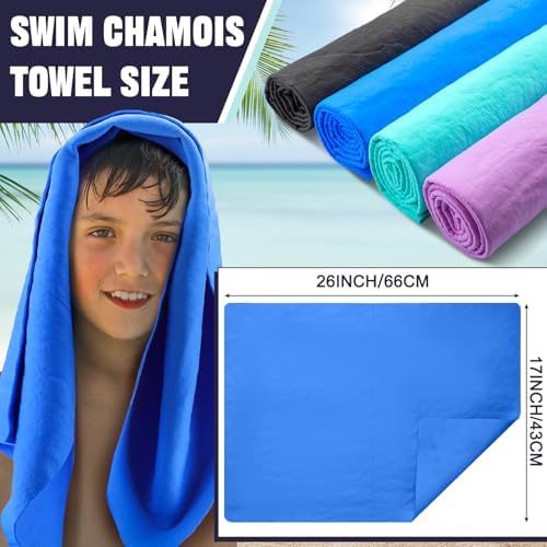 4 Pcs Swim Chamois Towel Shammy Sports Swimmers Towel for Diving Swimming Triathlons and Other Water Sports(26 x 17 Inch,Blue, Green, Dark Gray, Purple)