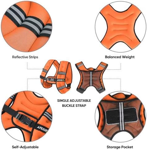 APEXUP Weighted Vest with 5lbs/10lbs/15lbs/20lbs/25lbs/30lbs Weights and Reflective Stripe, Weight Vest Men Women for Workout, Strength Training, Running