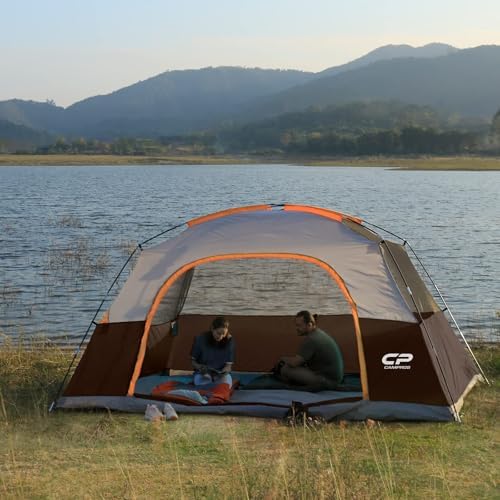 CAMPROS CP Tents for Camping 6 Person Waterproof Windproof Double Layer Family Camping Tent, Easy Setup Dome Tent with Large Mesh Windows & Wider Door for Outdoor Camping & Hiking