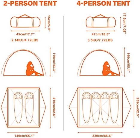 BISINNA 2/4 Person Camping Tent Lightweight Backpacking Tent Waterproof Windproof Two Doors Easy Setup Double Layer Outdoor Tents for Family Camping Hunting Hiking Mountaineering Travel