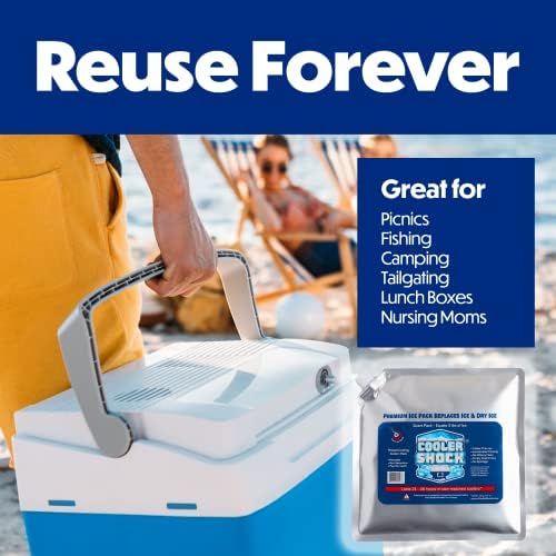 Cooler Shock Reusable Ice Packs for Cooler - Long Lasting Cold Freezer Packs for Coolers and Lunch Boxes - Cooler Ice Packs for Camping Gear, Fishing, Road Trips, Beach Must Haves