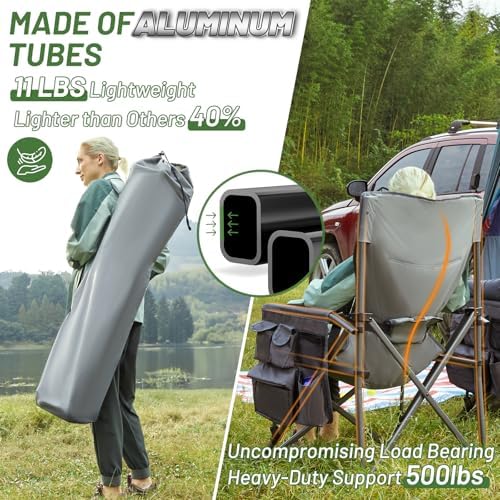 TIMBER RIDGE Oversized Folding Camping Chair with Lumbar Support Adjustable High Back Heavy Duty for Adults Aluminum Support up to 500lbs with Cup Holder, Cooler Bag, Side Pocket - 2Pack