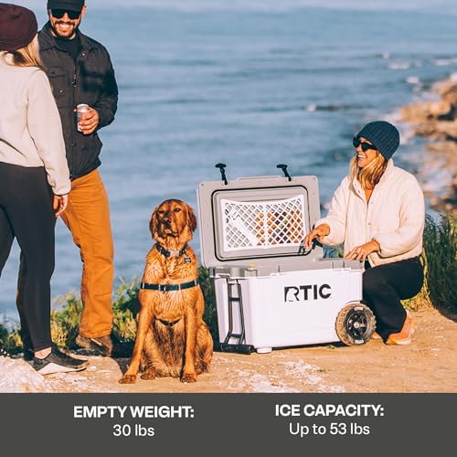 RTIC 52 Quart Ultra-Light Wheeled Hard Cooler Insulated Portable Ice Chest Box for Beach, Drink, Beverage, Camping, Picnic, Fishing, Boat, Barbecue, 30% Lighter Than Rotomolded Coolers