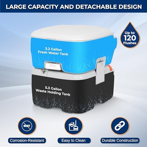 SereneLife 5.2 Gallon Portable Camping Toilet with Carry Bag For Adults, Leak Proof Porta Potty with Detachable Waste Tank and Level Indicator, Suitable for Camping, Hiking, and Boating