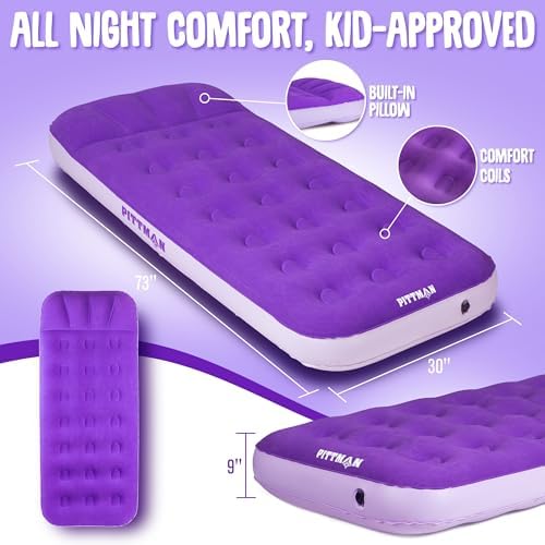 Pittman Outdoors AirBedz Kidmat Deluxe Twin Air Mattress for Kids | Includes Electric Pump & Colorful Travel Backpack | Puncture-Resistant & Easy-Inflate