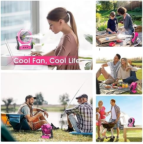Ausic Portable Misting Fans for Outside, Outdoor Camping Fan with Water Spray 250ml, 8 Inch Batery Operated Rechargeable Fan, Cooling Fans with LED for Patios, Beach, Tents, Travel Summer Essential
