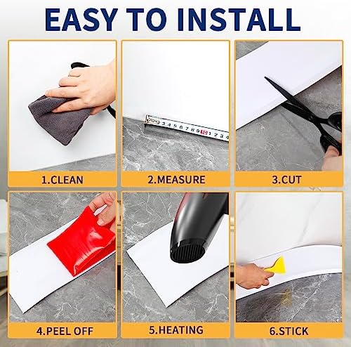 Flexible Baseboard Molding Trim 4 Inch Self-Adhesive Vinyl Wall Base Peel and Stick Cove Base Rubber Wall Baseboard Moulding Trim (40Ft, White)