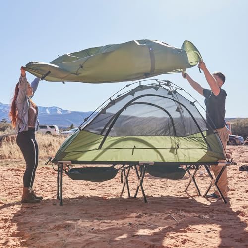 Teton Camping Cot with Patented Pivot Arm, Folding Camping Cot, Durable Heavy Duty Canvas, Comfortable Sleeping Bed for Adults, Portable