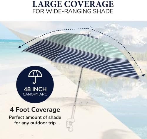 Caribbean Joe Beach Umbrella for Chair, Adjustable and Universal Clamp On Beach Umbrella with UV Protection, 48 Inch Arc