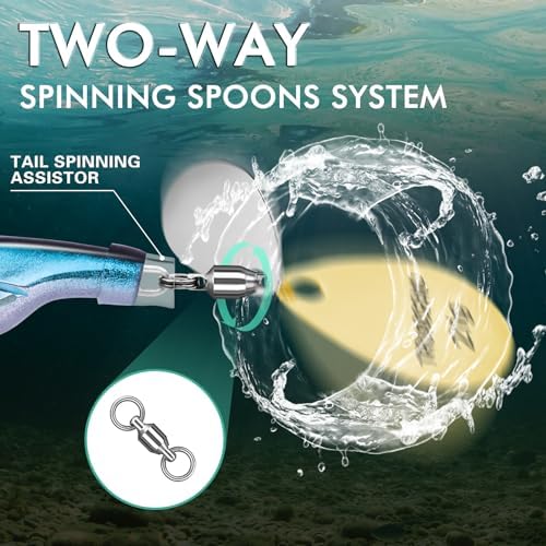 TRUSCEND Swimming or Jigging Fishing Spinners with Two-Way Spinning Spoons System, Rooster Tail Fishing Lures with Flash Copper Body & Blade, Freshwater and Saltwater Blade Bait for Bass Walleye Trout