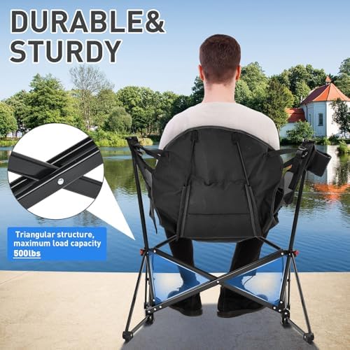 GDY Camping Chairs, Oversized Hammock, Folding Rocking Chairs, Adjustable Back Swing Chairs, Cup Holder, Outdoor Beach Lawn, Black