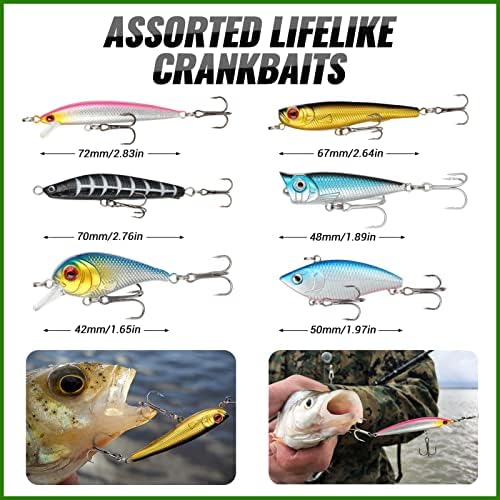 PLUSINNO Fishing Lures Baits Tackle Including Crankbaits, Spinnerbaits, Plastic Worms, Jigs, Topwater Lures, Tackle Box and More Fishing Gear Lures Kit Set, 102/302Pcs Fishing Lure Tackle