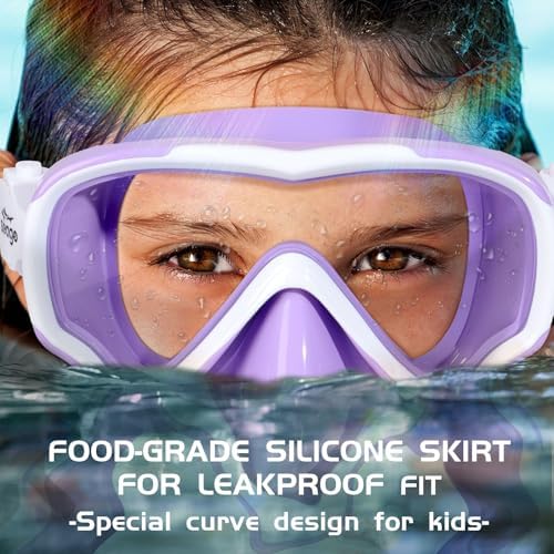 Seago Kids Swim Goggles Snorkel Diving Mask for Youth(5-15), Anti-Fog 180° Clear View