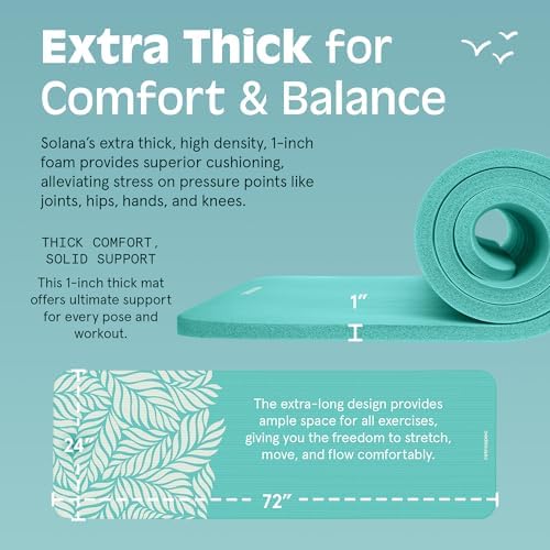 Retrospec Solana Yoga Mat 1" Thick With Nylon Carry Strap for Men & Women - Non Slip Exercise Mat for Home Yoga, Pilates, Stretching, Floor & Fitness Workouts