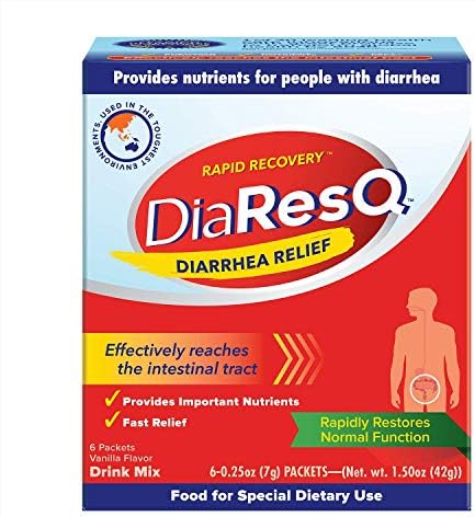 DiaResQ Diarrhea & Immune Support Colostrum Drink Mix for Adults, 6 Ct, Rapid Recovery, Helps Restore Normal Intestinal Function, Vanilla Flavor