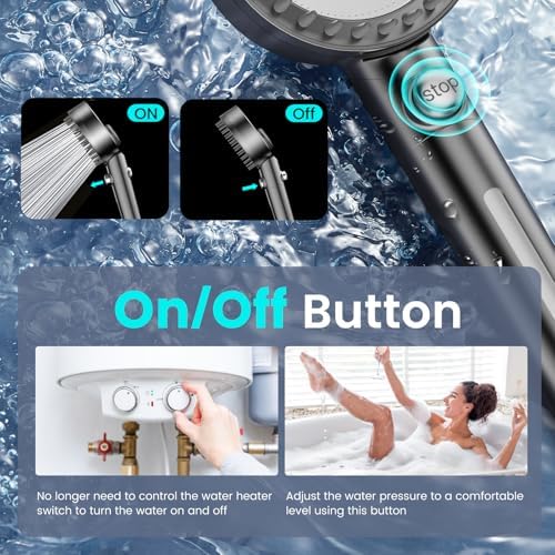 Filtered Shower Head with Handheld, High Pressure 4 Spray Mode Showerhead with Filters, Water Softener Filter Beads for Hard Water with ON/OFF Switch for Pets Bath-Remove Chlorine (Deep Gray)