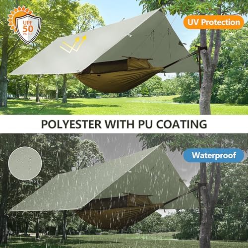 FREE SOLDIER Green 10x10.5ft Waterproof Polyester Camping Tarp with UV Protection, Ideal for Camping, Backpacking, and Hiking