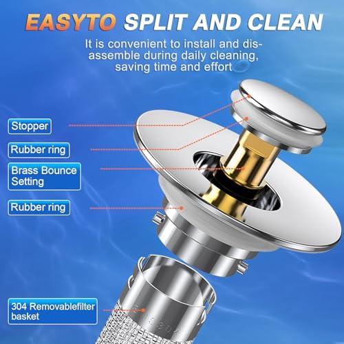 Sink Stopper Hair Catcher, Pop-up Sink Drain Strainer with Removable Stainless Steel Strainer Basket Hair Catcher, Bathroom Sink Strainer for Bathroom Sink Stopper Replacement.(3PCS)