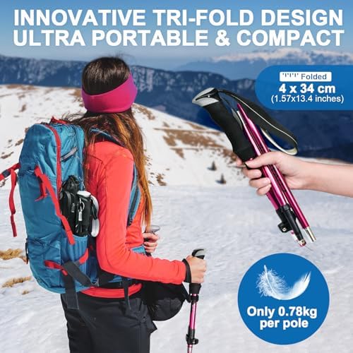 Covacure Hiking Poles Collapsible Trekking Poles - Aluminum Alloy 7075 Walking Sticks for Hiking with Telescopic & Foldable Tri-fold Design Hiking Gear for Women Men, Hiking, Camping, Climbing