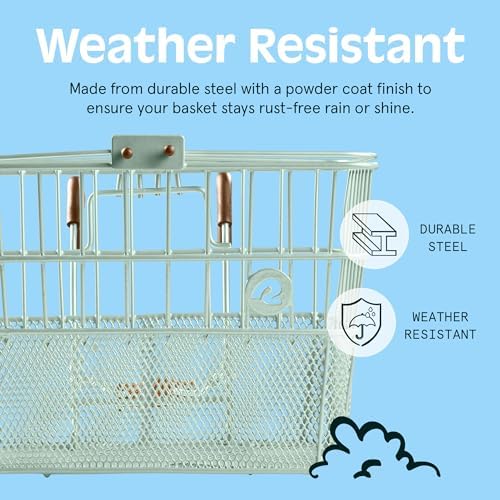 Retrospec Apollo Detachable Front Bike Basket Steel Half-Mesh with Integrated Detachable Hooks and Built-In Handle, Easy Assembly and Portability for Bicycles