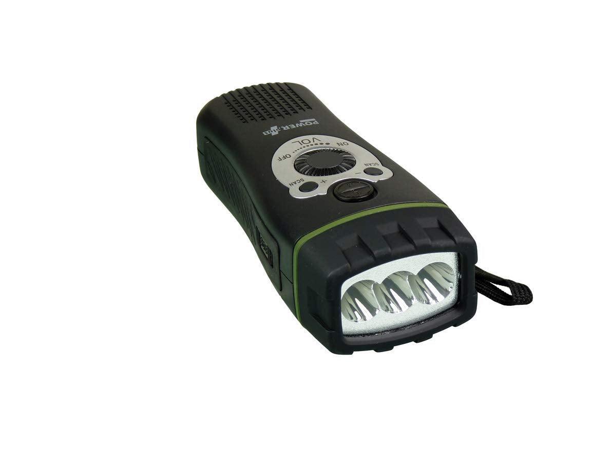 POWERplus Wolf Dynamo FM Scan Radio Flashlight, Steel, Black