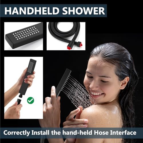 Aolemi Shower Faucet Set Rain Shower System with Handheld Spray Bathroom Shower Combo Rough-in Valve and Shower Trim Kit Included Matte Black 8 Inch Wall Mount Shower Head