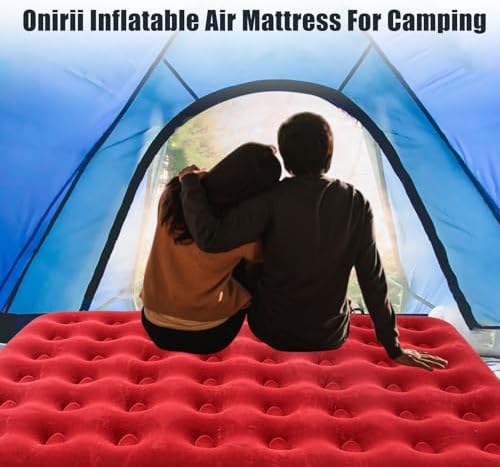 Queen Size Double Camping Air Mattress Bed with Air Pump,Inflatable Mattress,80"x 60"Thickened Portable Blow Up Air Mattress,Travel Sleeping Bed Pad for Camping Home Hiking