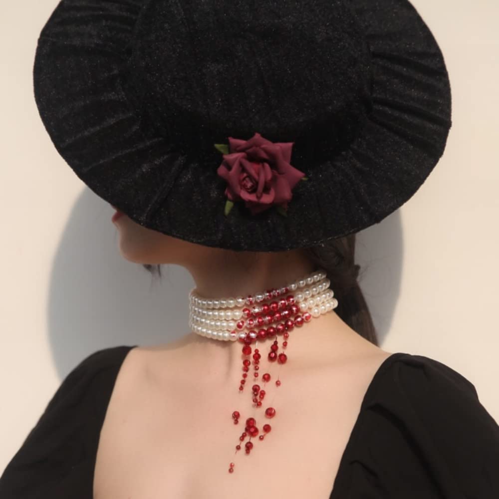 Handmade Vampire Choker, Dripping Blood Imitation Pearl Necklace Halloween Party Costume