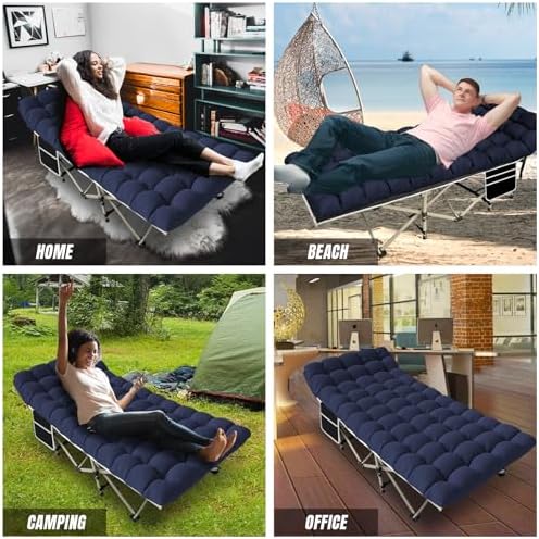 YELLOW JACKET Folding Camping Cot for Adults,600LBS Max Load,28" Wide Sleeping Cot with Removable Thick Mattress Portable Foldable Camping Bed with Carry Bag for Camp,Home,Office,Travel,Blue