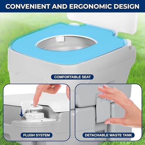 SereneLife 5.2 Gallon Portable Camping Toilet with Carry Bag For Adults, Leak Proof Porta Potty with Detachable Waste Tank and Level Indicator, Suitable for Camping, Hiking, and Boating