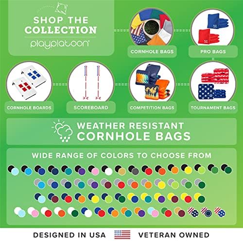 Play Platoon Cornhole Bags Weather Resistant- Set of 8 Regulation Bean Bags for Tossing- Official Professional Size & Weight Corn Hole Bags Two Color All Weather Cornhole Beans Bag Set with Tote Bag