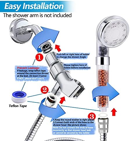 LED Shower Head with Handheld, High Pressure Shower Head with Hose, Holder & PTFE Tape etc, 3 Water Temperature-Controlled Water Saving Filtered Shower Head for Dry Hair& Skin