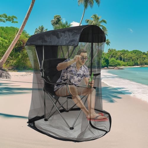 63" H Mosquito Net Cover for Canopy Chair, Bug Barrier Mosquitos Mesh Tent Black Chair Mosquito Netting with Zipper Opening 35"X32" Waterproof Roof for Fishing Camping Chairs Outdoors, Excluding Chair