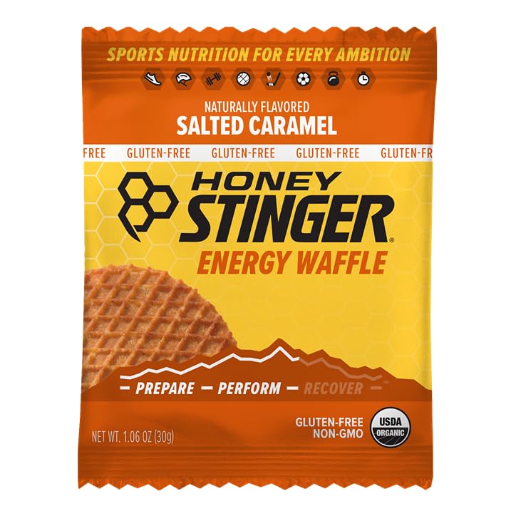 Honey Stinger Organic Gluten Free Salted Caramel Waffle, Energy Stroopwafel for Exercise, Endurance and Performance, Sports Nutrition for Home & Gym, Pre & Post Workout, Box of 16 Waffles, 16.96 Oz