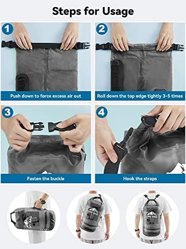 HEETA Dry Bag Waterproof for Women Men, 5L/10L/20L/30L/40L Roll Top Lightweight Dry Storage Bag Backpack with Phone Case for Travel, Swimming, Boating, Kayaking, Camping & Beach, 11 Transparent Colors