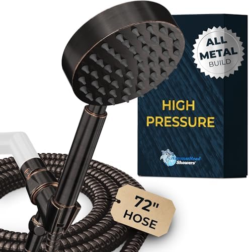 HammerHead Showers® ALL METAL Handheld Shower Head with Hose and Brass Holder - OIL RUBBED BRONZE - 2.5 GPM High Pressure Shower Heads with Adjustable Shower Wand Bracket - 6ft Flexible Extension