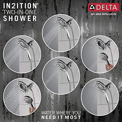 Delta Faucet Arvo 14 Series Single-Handle Tub and Shower Trim Kit, Shower Faucet with 4-Spray In2ition 2-in-1 Dual Hand Held Shower Head with Hose, Chrome 144840-I (Valve Included)
