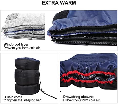 REDCAMP Cotton Flannel Sleeping Bag for Camping Backpacking, Adults Cold Weather Envelope Sleeping Bags with 2/3/4lbs Filling