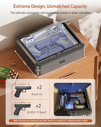 BILLCONCH Gun Safe for Handgun - Biometric Gun Safe 4 Ways Quick Access with Fingerprint/Full-digital Keypad/Key/APP Lock Handgun Pistol Safe for Nightstand Bedside Home