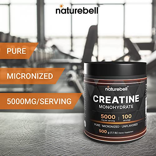 NatureBell 2 Pack Creatine Monohydrate Powder 500 Grams, 5000mg Per Serving, Pure Unflavored Creatine Powder - Micronized - Pre Workout | Keto | Vegan | Dissolves Easy | Filler Free