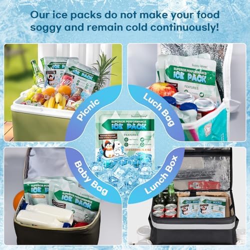 5 Packs Reusable Ice Packs for Lunch Boxes - 12+ Hour Cooling Ice Gel Pack for Camping, Beach, Office - Ice Packs for Cooler Bag, Cooler Backpacks