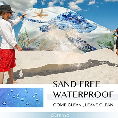 Beach Blanket Sand Proof Waterproof Oversized 100" x 80" Sand Free Mat with Corner Pockets and Mesh Bag for Outdoor, Picnic, Travel, Beach Accessories Portable, Watercolor Turtle