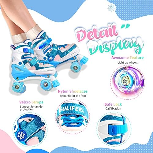 SULIFEEL Rainbow Unicorn 4 Size Adjustable Light up Roller Skates for Girls Boys for Kids