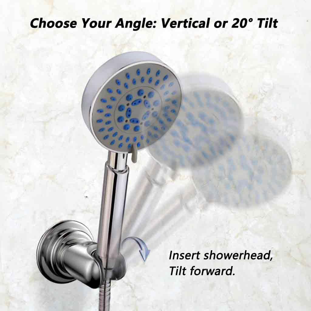 BOPai Suction Cup Shower Head Holder for Handheld Shower – No Drill, for Smooth Surfaces Only, Adjustable 20°, Chrome